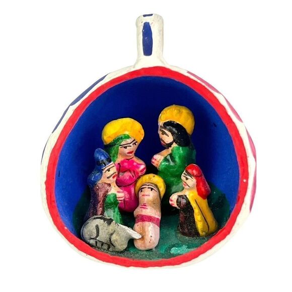 Miniature Nativity Set In A Flower Pot 2”x 1 3/4” Handmade In Peru Christmas - Picture 1 of 10